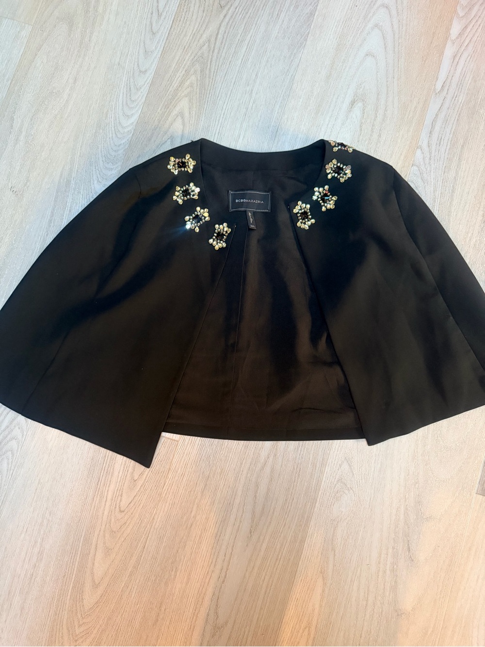 BCBGMaxAzria Black Embellished Cape Jacket - Picture 2 of 3
